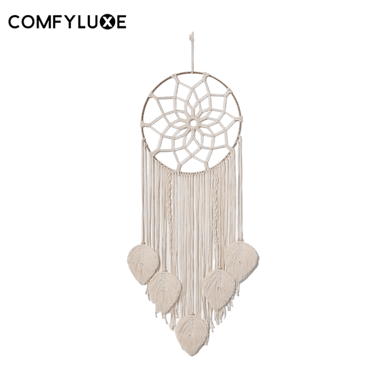 Boho Macrame Dream Catcher Wall Hanging Tapestry - Leaf Design for Bohemian Room Decor-Great Gift - ComfyLuxe