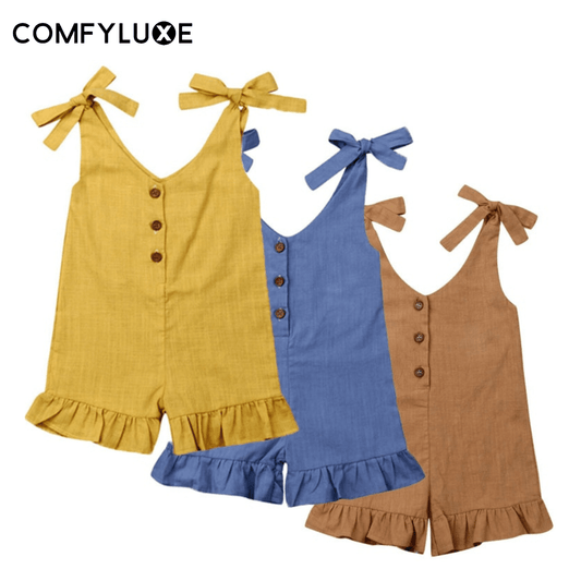 Adorable Kids' Summer Sleeveless Button Overalls: Cotton Linen Ruffle Romper for 1-6 Year Old Babies - ComfyLuxe