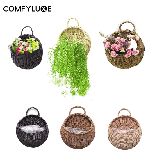 Handmade Wicker Rattan Flower Planter: Wall Hanging Basket for Garden Vines and Potted Plants - ComfyLuxe